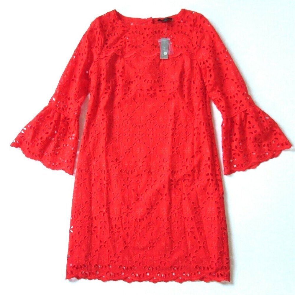 NWT J.Crew Bell-sleeve Shift in Brilliant Sunset Embroidered Eyelet Dress 0